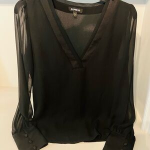 Express Black Sheer V-Neck Women's Top